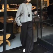 女装 设计感后背纽扣宽松上衣高腰直筒裤 kitty新款 日系cherry