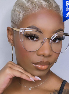 日系moleubak猫眼半框大框平光镜防蓝光新款欧美眼镜架ins复古