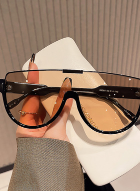 日系moleubak时尚大框连体镜片太阳镜女大脸显瘦茶色街拍面罩