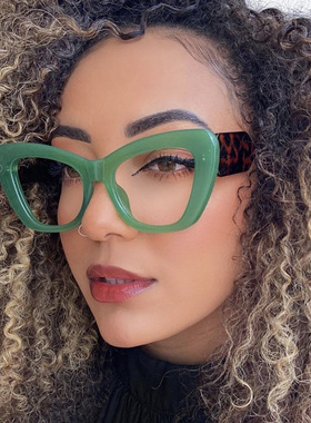 日系moleubak猫眼拼色平光镜新款ins眼镜框欧美防蓝光眼镜架