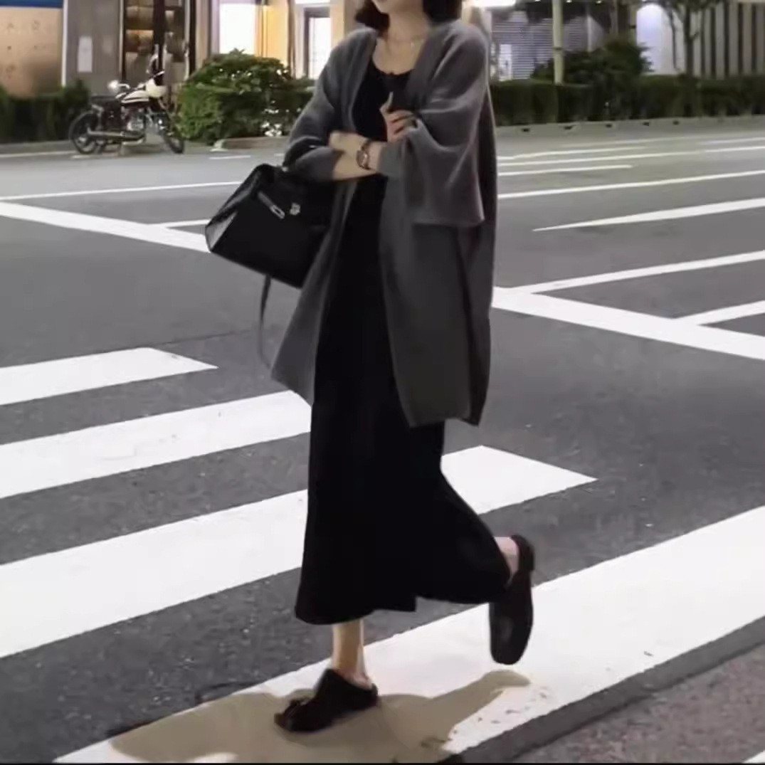 日系cherry kitty新款炸街中长款宽松开衫开叉连衣裙女潮