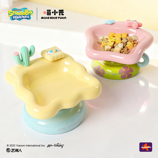 喵小元|海绵宝宝联名猫碗陶瓷碗食盆宠物喝水高脚斜口防打翻狗碗
