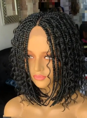 Women's short curly hair elastic net headband Box Braid Wig