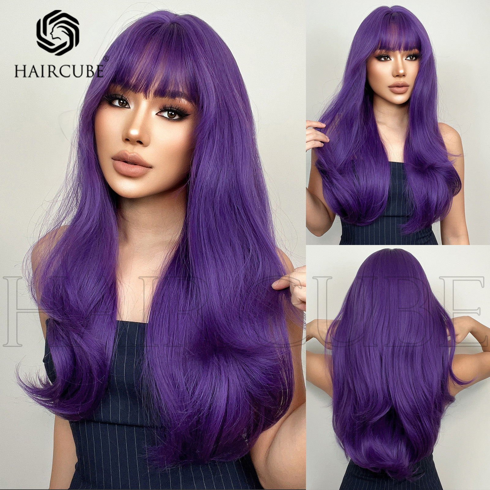 欧美紫色长卷发全头套假发 Purple long curly hair full set wig 美发护发/假发 日常整顶假发 原图主图