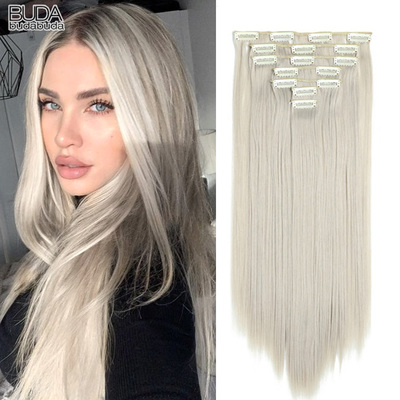 7Pcs set straight Full Head Hair Extensions golden wig假发片