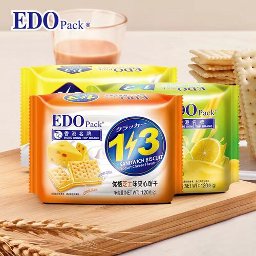 edo Pack3+2s苏打饼干120g夹心饼网红零食小吃休闲食品早餐小包装