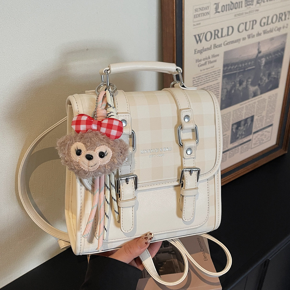 高级感格子双肩包女小型2026春季新款时尚百搭通勤小背包斜挎包