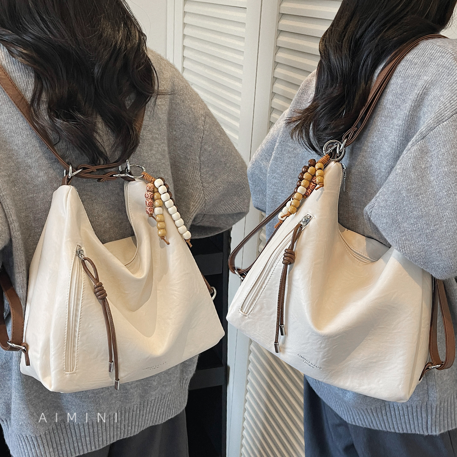 高级感复古托特包女单肩双肩包