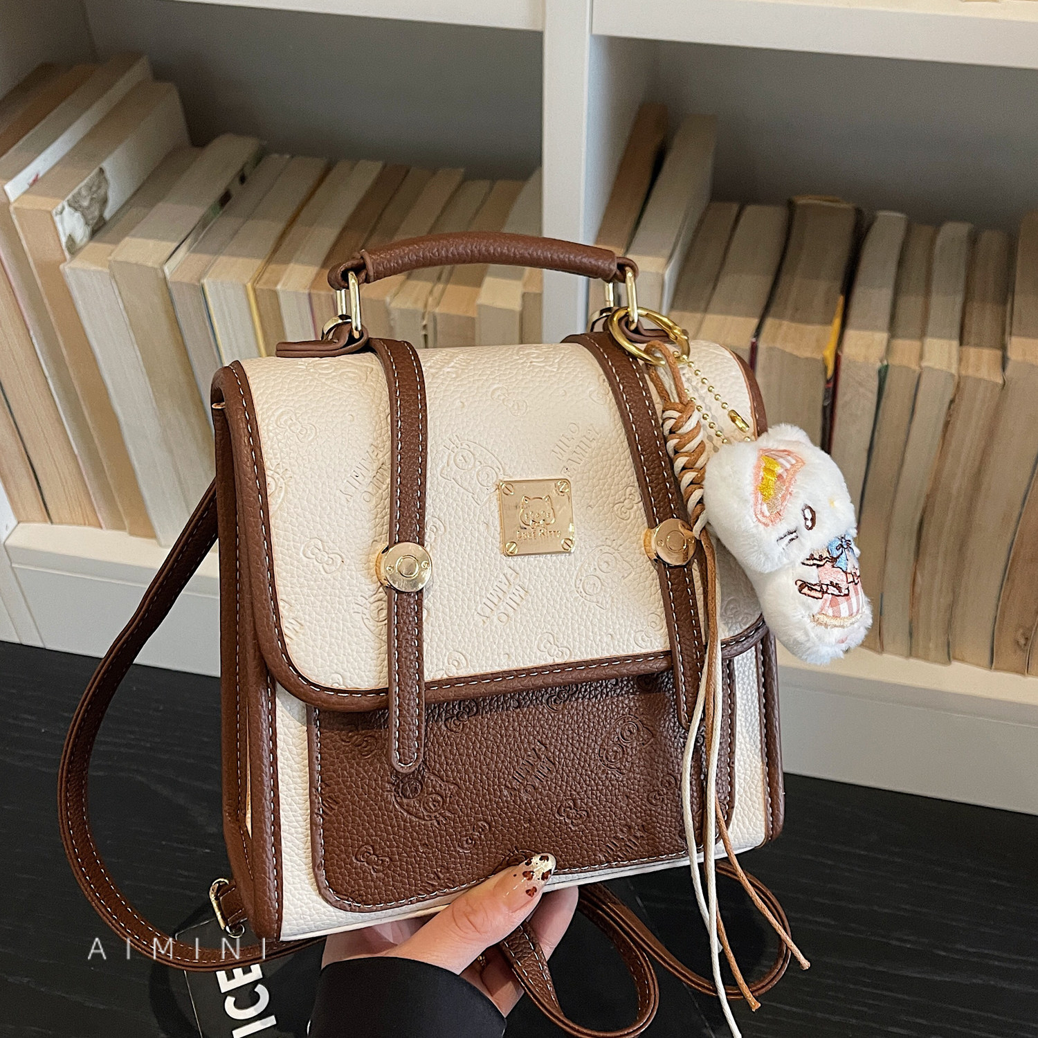 高级感小众撞色双肩包女2026春季新款时尚百搭日常通勤斜挎小背包