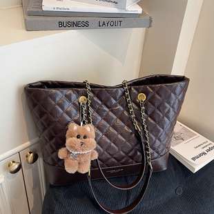 高级感菱格链条托特包女2025秋冬新款大容量上班通勤包百搭单肩包