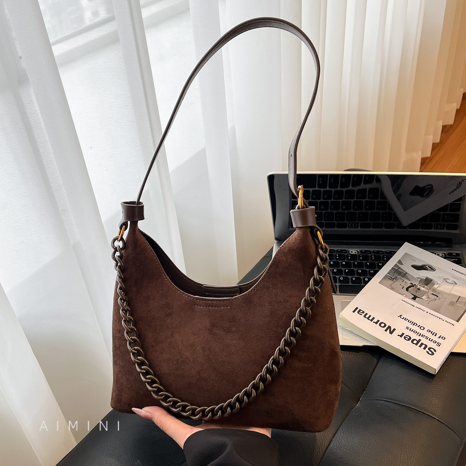 复古麂皮绒链条腋下包女2025秋冬新款高级感日常通勤单肩斜挎包