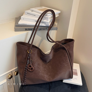 高级感复古麂皮绒托特包女2025秋冬新款时尚百搭通勤单肩手提大包