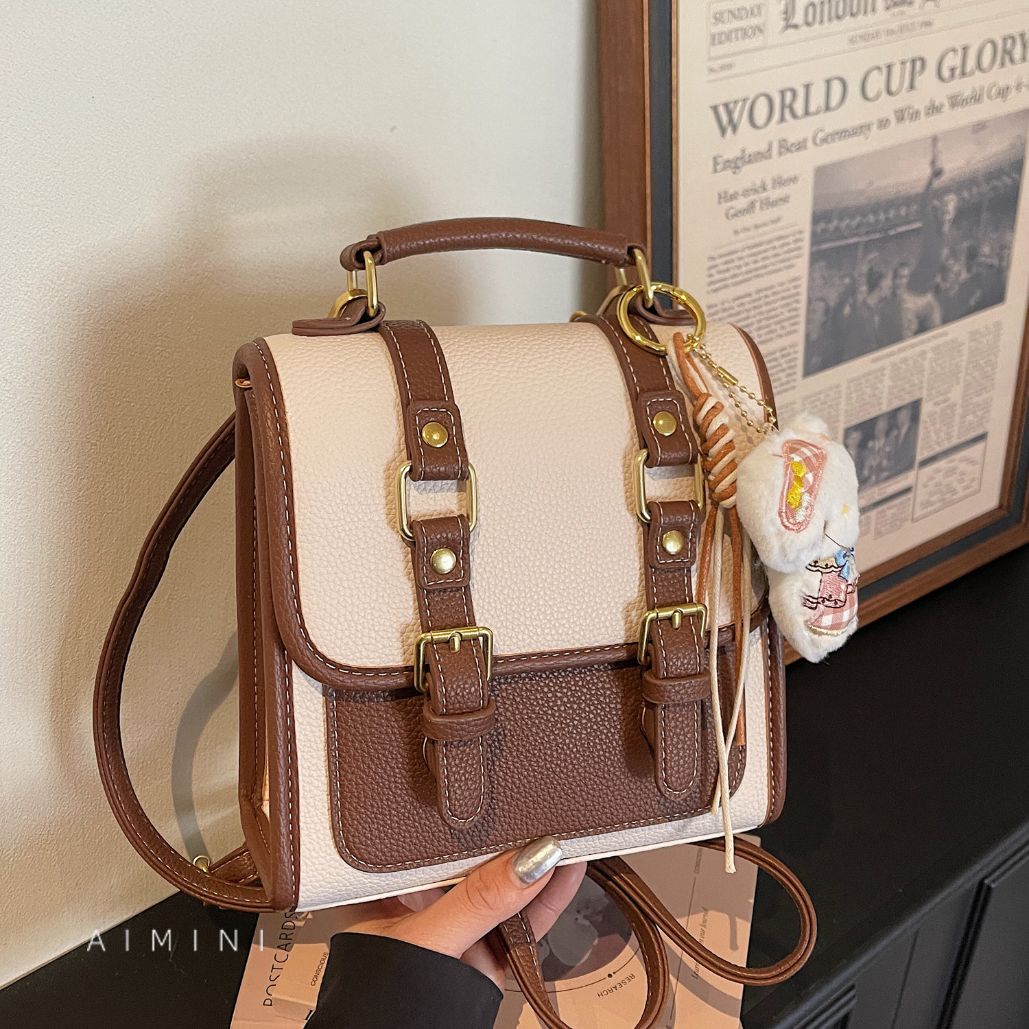 小众撞色双肩包女小型2026春季新款高级质感百搭小背包手提斜挎包