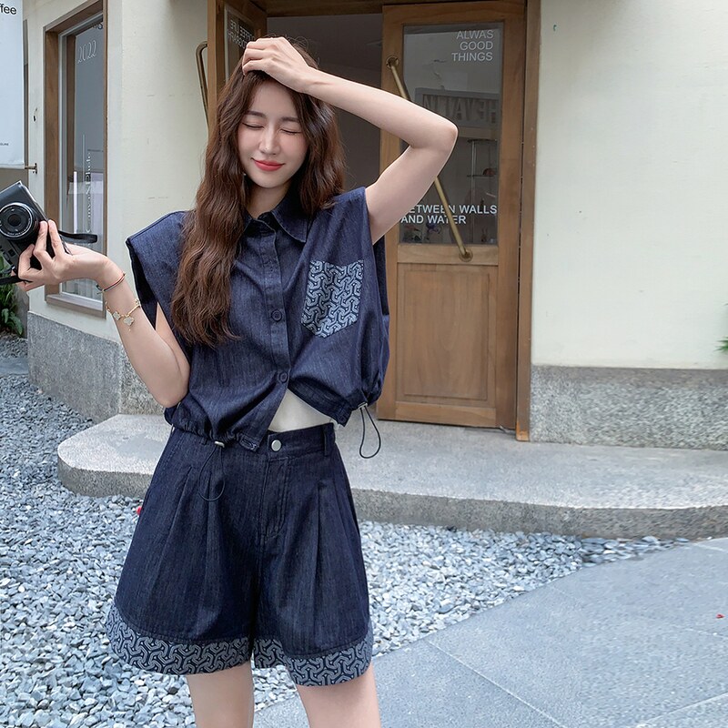 新款印花牛仔两件套RF2C036-T521-P155-K228,女装套装/套裙,2C036