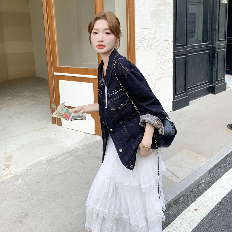 设计感翻领工装牛仔外套女2025春秋新款大方得体减龄短款夹克上衣,女装短外套,2C036