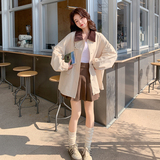 卡其色撞色翻领工装短外套女2025春季新款韩版小个子宽松显瘦夹克，女装短外套，2C036