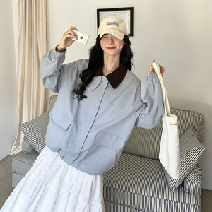 秋装 冰河蓝领子拼色风衣外套 RF2C036-F326-P150-K218图片