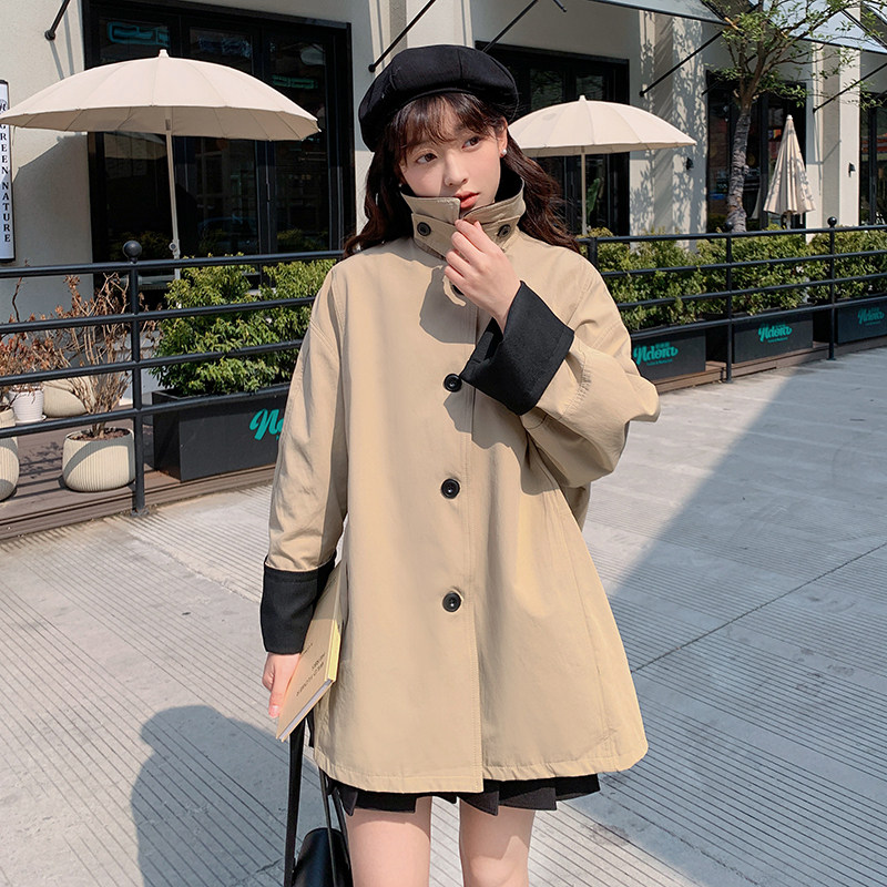 2026春装新款卡其色撞色拼接风衣2C036-F223-P125-K198,女装风衣,2C036