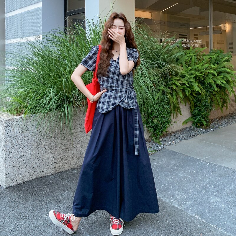 夏季新款格子上衣+阔腿裤两件套RF2C036-T520-P155-K228,女装套装/套裙,2C036