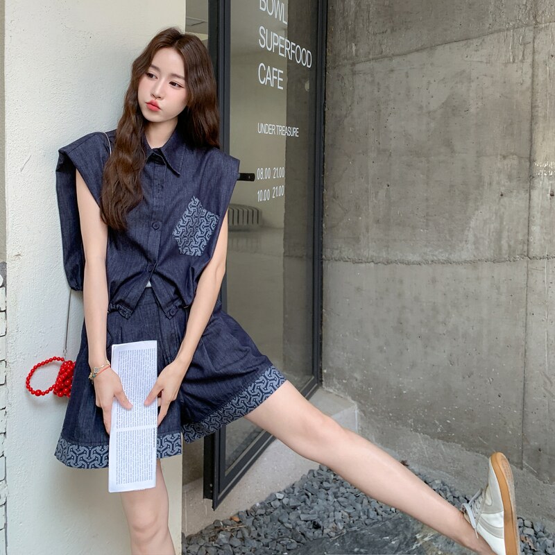 新款印花牛仔两件套RF2C036-T521-P155-K228,女装套装/套裙,2C036