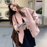 冬季小小粉色双面呢正70羊毛圆领拉毛款RF2C036-Y587-P250-K348，女装毛呢外套，2C036