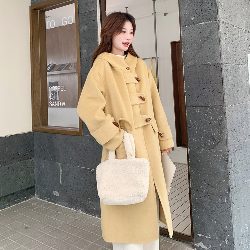 新款落叶黄牛角扣羊毛大衣90毛2C036-Y311-P250-K395,女装毛呢外套,2C036