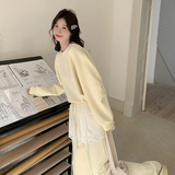 奶甜系蕾丝拼接卫衣女2025春季新款韩系减龄小个子卫裤，女装卫衣/绒衫，2C036