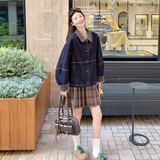 撞色翻领牛仔外套女2025秋季新款学院风设计感小个子休闲夹克上衣，女装短外套，2C036