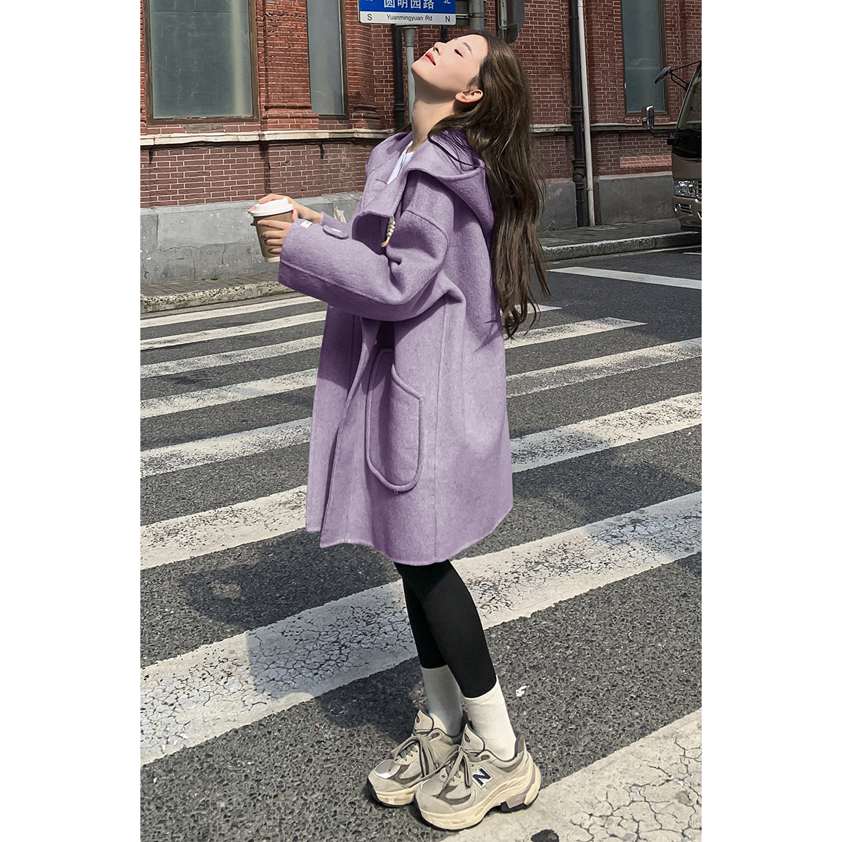 ！90毛2026冬季蓝色牛角扣双面毛呢大衣2C036-Y200-P255-K398,女装毛呢外套,2C036
