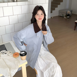 秋装冰河蓝领子拼色风衣外套RF2C036-F326-P150-K218，女装风衣，2C036