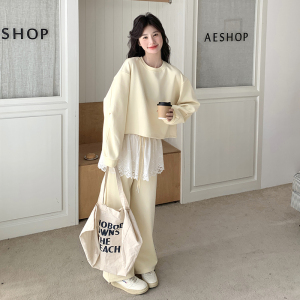 奶甜系蕾丝拼接卫衣女2025春季新款韩系减龄小个子卫裤图片