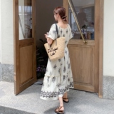 复古民族风印花连衣裙女2025夏季新款高级感宽松遮肉收腰显瘦长裙，女装连衣裙，2C036