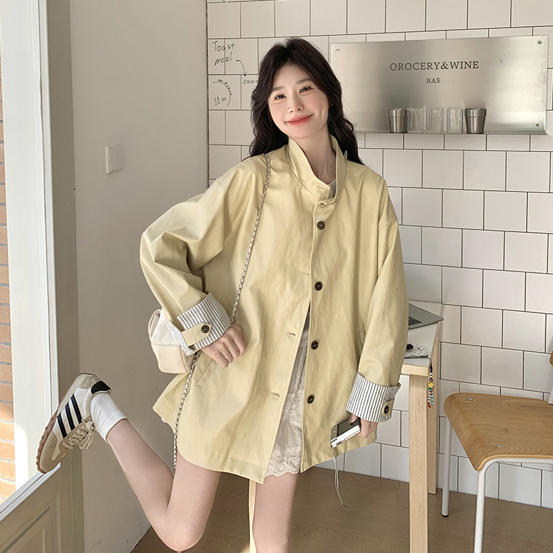 高级感减龄超好看皮衣外套女2025新款秋季韩版宽松减龄奶黄色外套,女装风衣,2C036