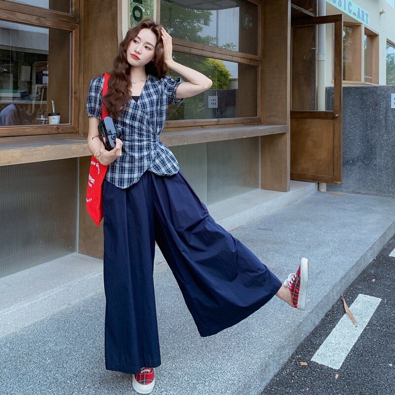 夏季新款格子上衣+阔腿裤两件套RF2C036-T520-P155-K228,女装套装/套裙,2C036