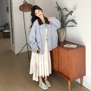 秋装 冰河蓝领子拼色风衣外套 RF2C036-F326-P150-K218图片