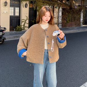 冬装土土焦糖色羊毛圈圈呢撞色小外套RF2C036-W597-P180-K268图片