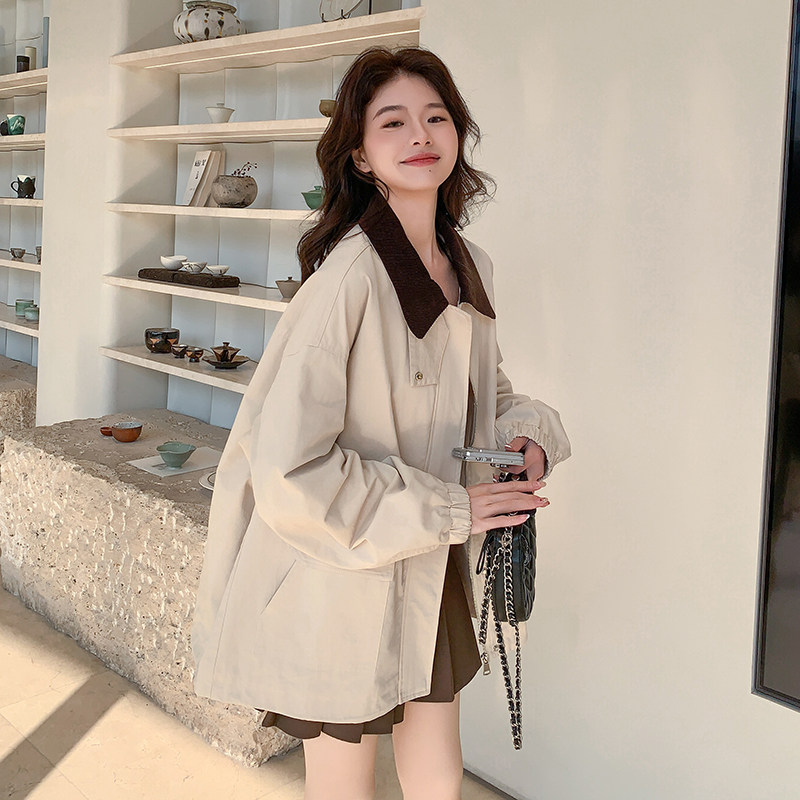 独特设计撞色工装风衣外套女春秋2025新款韩系休闲慵懒风chic大衣图片