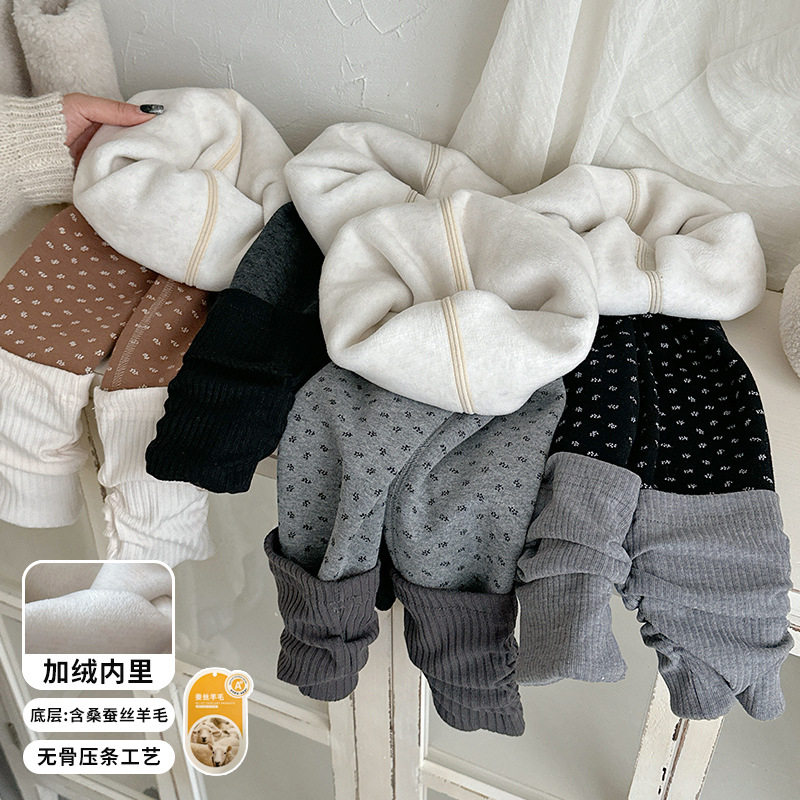 童装羊毛蚕丝磨毛儿童保暖打底裤子女童外穿加绒加厚打底裤