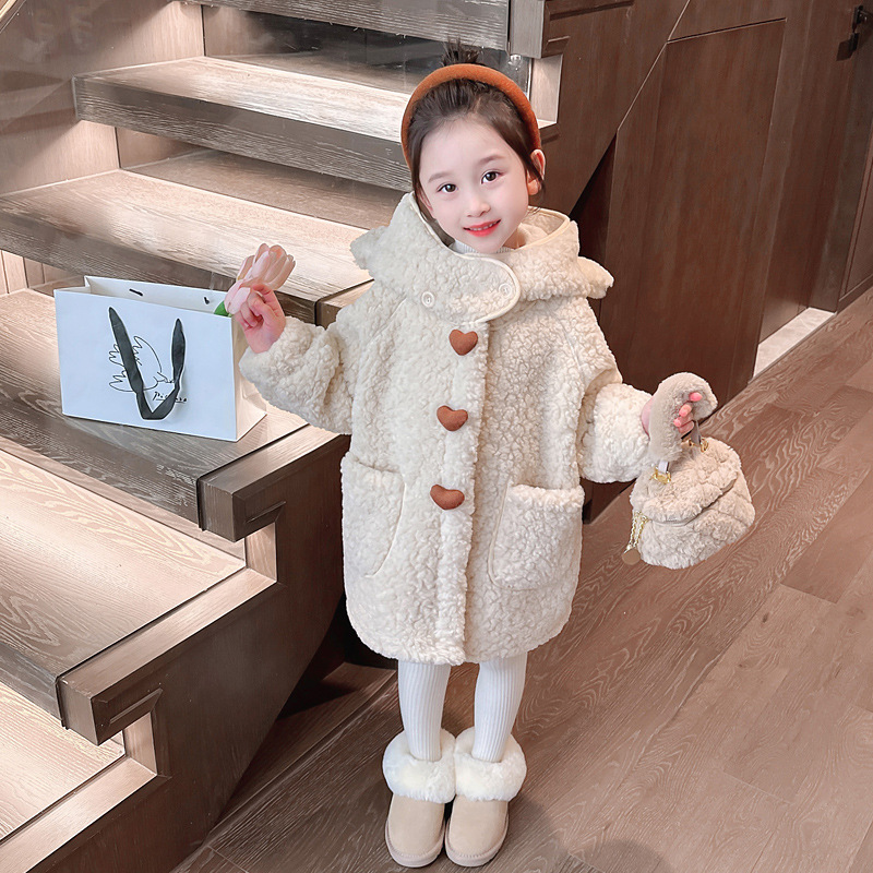 女童外套羊羔绒新款儿童上衣洋气呢大衣加绒加厚秋冬款毛毛衣