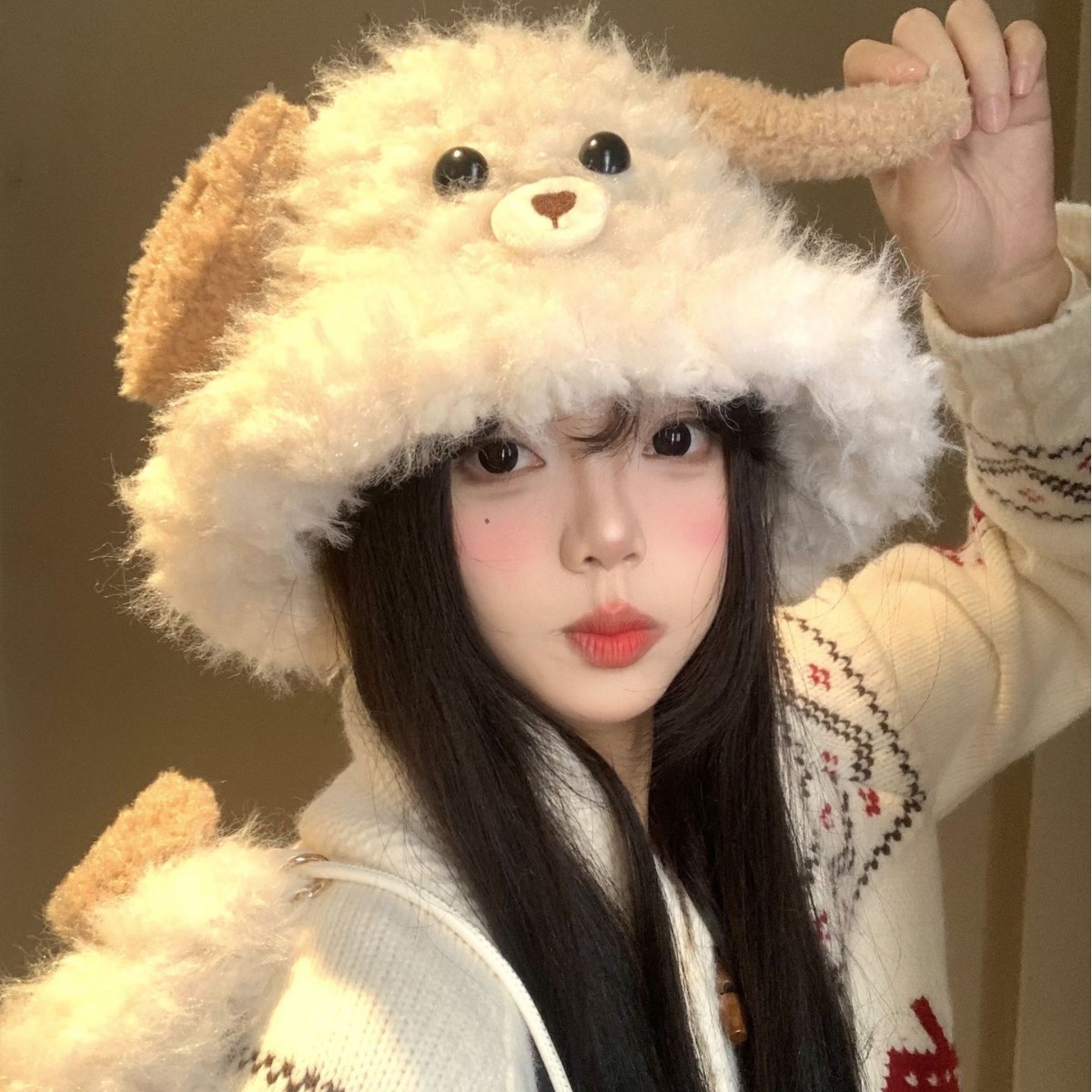 韩版可爱耳朵渔夫帽女冬季加厚