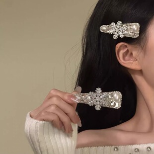 【名伶千金】闪锆雪花珍珠发夹精致感气质刘海夹侧边夹