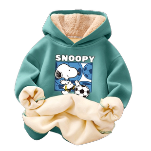 史努比男童加绒卫衣连帽秋冬款2023新款儿童加厚上衣冬季男孩衣服