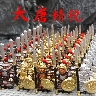 适用于乐高古代军事士兵大唐玄甲军铁浮屠骑士战马人仔积木旗玩具