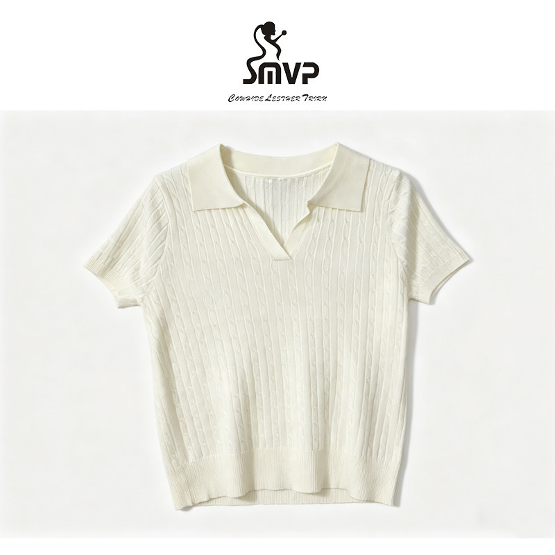【SMVP】老钱风Polo衫 肌理感简约休闲镂空短袖针织衫CME-LF26008