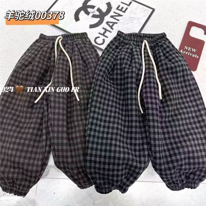 2025男女童加绒裤子儿童秋冬时髦洋气格子宽松冬天保暖潮流卫裤