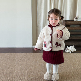 蔗梨童装女童冬装2026洋气加绒羊羔毛儿童衣服女宝宝超好看小套装