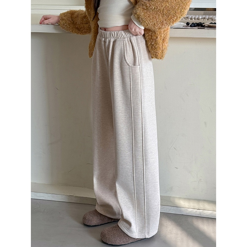 女童加绒运动裤阔腿冬天儿童中大童春秋新款装季厚直筒裤子