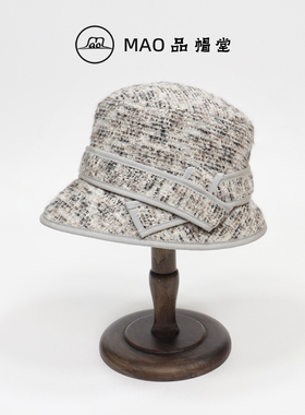 MAO品帽堂 花呢束带圆顶渔夫帽女士秋冬款时尚气质优雅名媛风盆帽