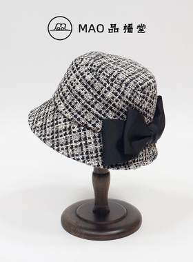 MAO品帽堂 粗花呢格纹蝴蝶结渔夫帽女秋冬新款优雅气质名媛风盆帽