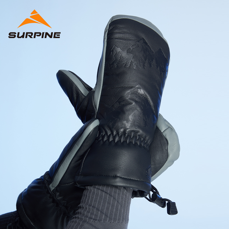 松野湃保暖牛皮滑雪手套防风防水